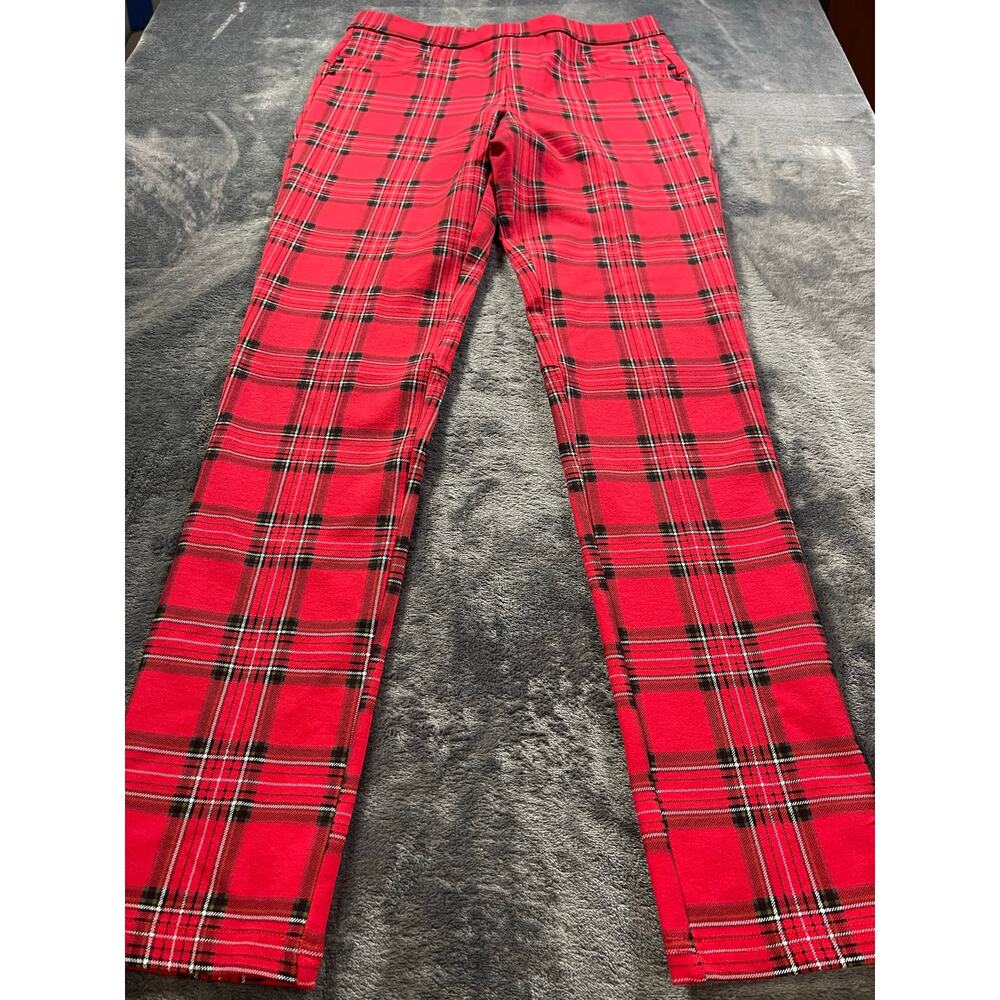 Red Tartan Plaid Leggings High Waist Skinny Pants Punk 90s Cosplay Womens Sz M